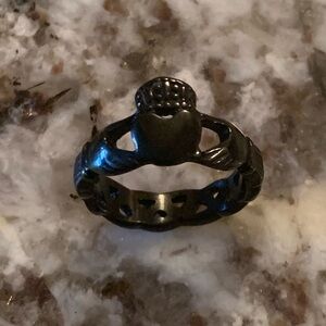 Black Stainless Steel Irish Claddagh Ring, Approx. Size 7
